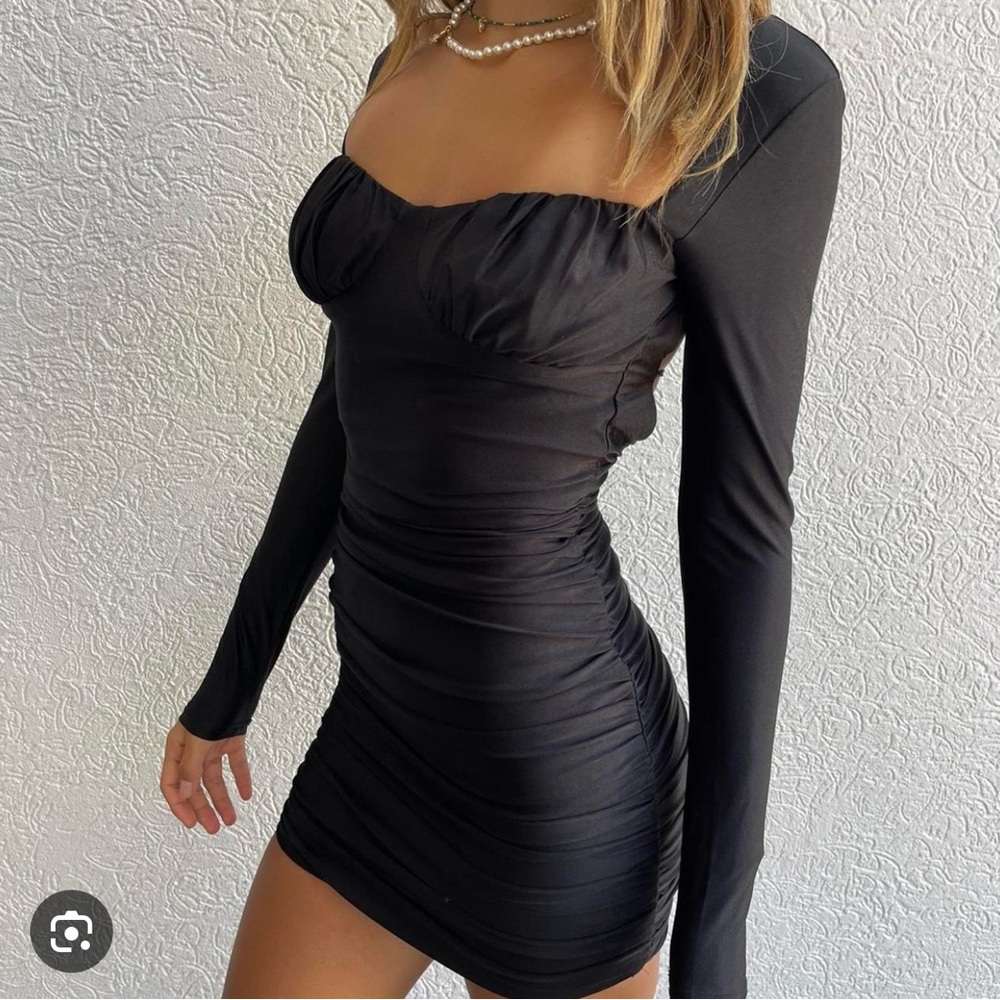 Tiger Mist Black Ruched Mini Dress - Picture 1 of 6